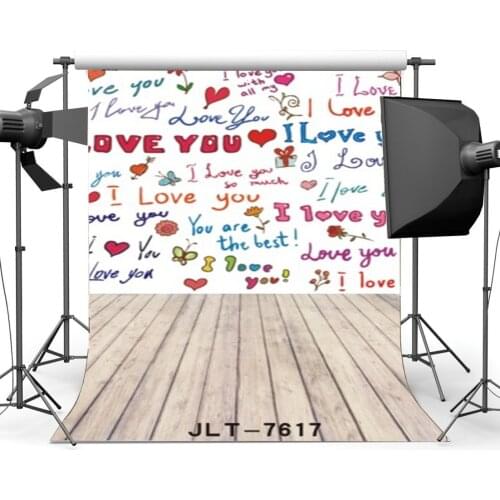 Photography Backdrops Valentines Day Alphabet Letters I Love You Nostalgia Stripe Wood Floor Portraits Background
