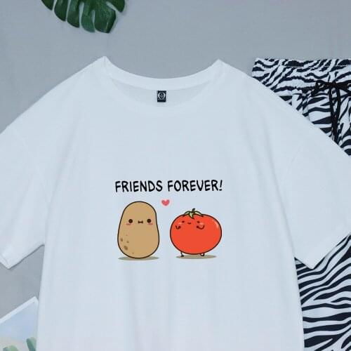 Potatoes and Tomatoes T Shirt Harajuku Women Oversized Cotton Best Friend Tops 90s Aesthetic Sweatpants High Waist Striped Pants