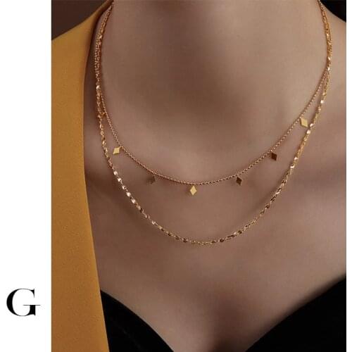 GHIDBK Dainty Lovely Summer Layering Shine Lozenge Charms Chain Necklaces Women Simple Stainless Steel Street Style Thin Chokers