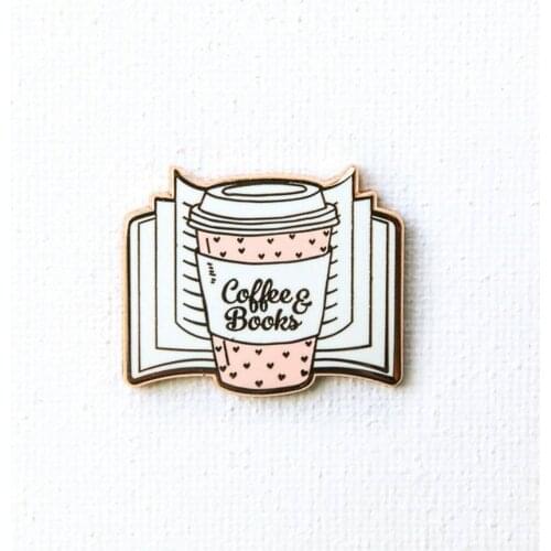 Coffee Books Hard Enamel Pin Kawaii Pink Water Cup Brooch Medal Accessories Literature Bookworm Lapel Pins Book Lover Gift