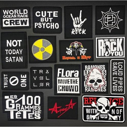 Square Black and White Text patches SKULL STAR DIY Iron on Patch Sew On Patches for Clothing Embroidered Sewing Applique