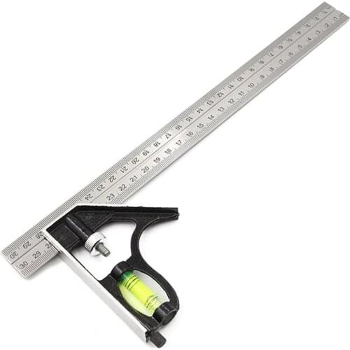 Square Ruler Set Kit 300mm 45/90 Degree Adjustable Engineers Combination Try None Right Angle Ruler with Spirit Level & Scriber