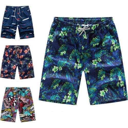 Summer Men Beach Shorts Printed Drawstring Men Elastic Waist Pockets Pants for Vacation Surfing Swimming Bathing Suits Swimwear