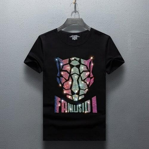 2021 Summer M'en Hot Diamond T-shirt Short Sleeve Social Spirit Boy Plus-size M-7XL Rhinestones T-shirt Fashionable Diamond Tops