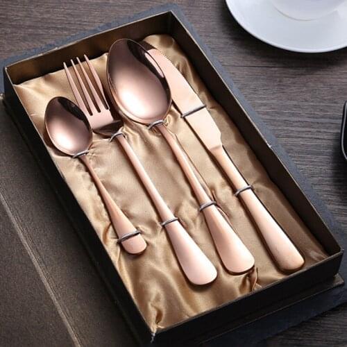 Stainless Steel Cutlery Set 4pcs Black Dinnerware Set Kitchen Gift Hotel Western Mirror Polishing Fork Spoons Knives Set