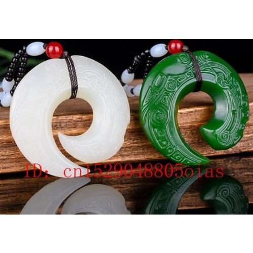 Natural White Green Chinese Jade Rune Pendant Beads Necklace Charm Jewellery Double-sided Carved Amulet Gifts for Women Men