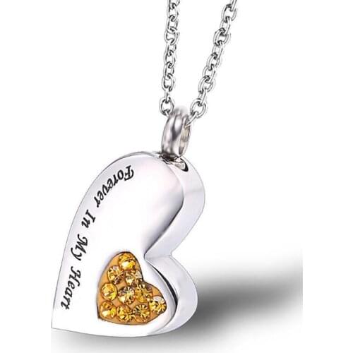 Stainless Steel Colorful Zircon Stone Heart Cremation Pendant Necklace Human Ladies Ash Necklaces Jewelry Gift For Him