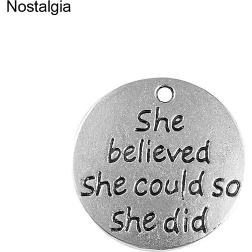Nostalgia 10Pcs She Believed She Could So She Did Inspirational Charms For Bracelet Necklace Jewelry Making 22*22MM