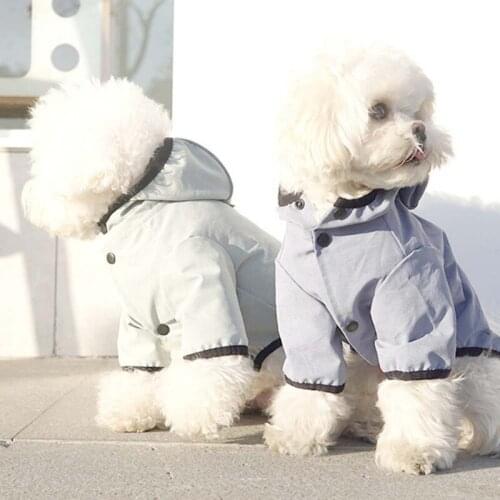 New Pet Portable Hooded Cloak Solid Color Pu Raincoat Waterproof Reflective Dog Outdoor Clothes Light Color Pet Shirt