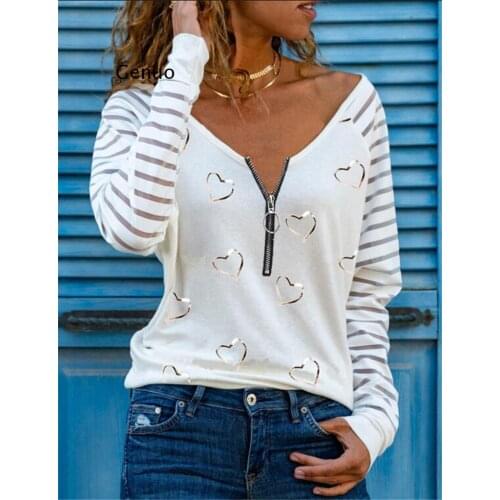 Autumn Elegant Women Floral Print Blouse 2021 Fashion V Neck Patchwork Pullover Tops Casual Mesh Striped Long Sleeve Blusa Mujer