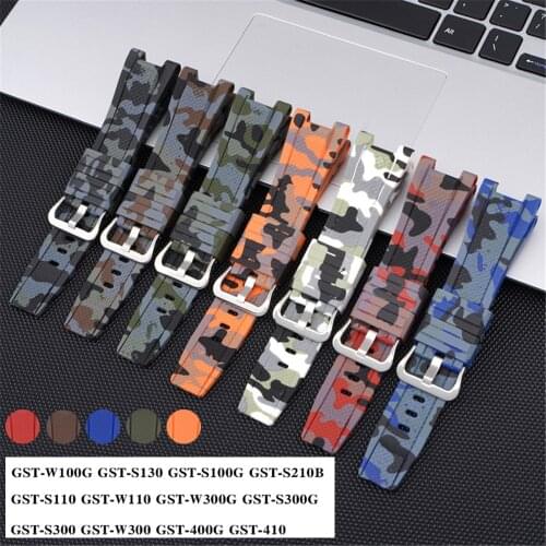 Resin Watch Strap for Casio G-Shock GST-W300 W300G GST-S300 S210B S110 GST-W110 Men Camo Rubber Wrist Band Bracelet GST Series
