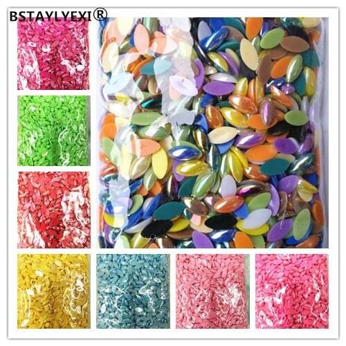 200pcs AB colorful horse eye imitation pearl diy beauty Craft Half Round Flatback Beads Nail DIY Decoration 7x15mm