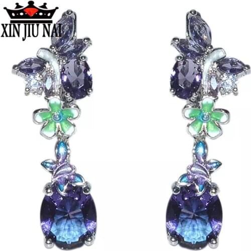 Luxury creative womens purple crystal flower sparkling earrings Exquisite Charms Hot sales fashion Show ball party accessories