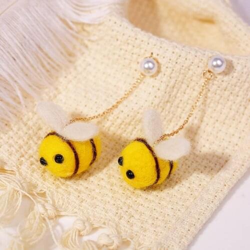 Cute Animal Bee Drop Earrings For Women Girls Kids Jewelry Korean Style 2020 Fashion Handmade Wool Long Chain Dangle Earring