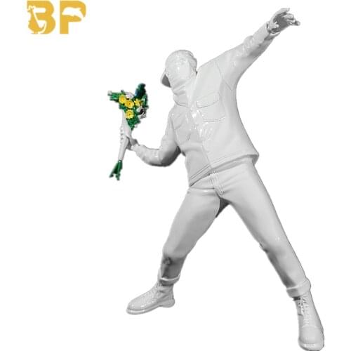 Modern Art Luxurious Banksy Flower Bomber Statue White Version Limited Edition Street Art Throwing Flower Sculpture