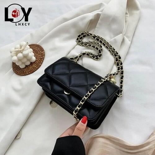 Fashion Clamshell Chain Crossbody Bags High Quality Pu Leather Black White Shoulder Bag Simplicity Rhombus Lattice Designer Bags