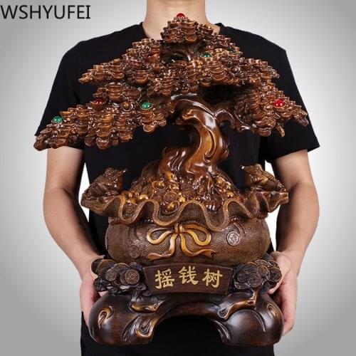 Chinese Style Lucky Wealth Tree Resin Ornaments Crafts Home Living Room Study Desk Housewarming Statue Ornaments Gifts