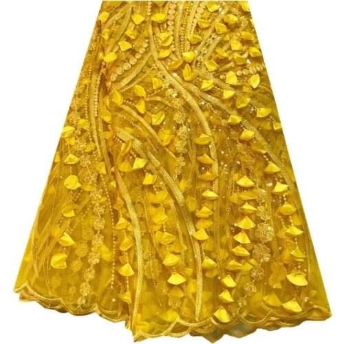 High Quality Nigerian 3D Wedding Lace Fabric Yellow Latest African Laces 2018 French Net Lace Fabric With Sequins for Dress 925
