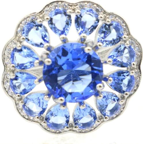 18x13mm Anniversary 5.7g Created 18x13mm London Blue Topaz Pink Tourmaline White CZ 925 Sterling Silver Rings