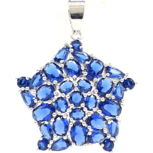 32x12mm SheCrown Luxury Green Tsavorite Garnet Blue Aquamarine CZ For Girls 925 Sterling Silver Pendant Daily Wear