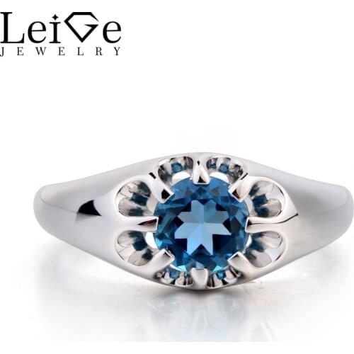 Leige Jewelry London Blue Topaz Ring Anniversary Ring Blue Gemstone 925 Sterling Silver Ring November Birthstone Flower Shape