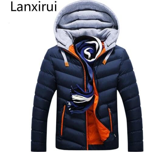 Winter Jacket Men Hat Detachable Warm Coat Cotton-Padded Outwear Mens Coats Jackets Hooded Collar Slim Clothes Thick Parkas