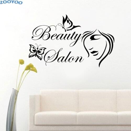 ZOOYOO Beauty Salon Wall Sticker LadyS Face Wall Decal Butterflies Decoration Home Decor Living Room Art Murals