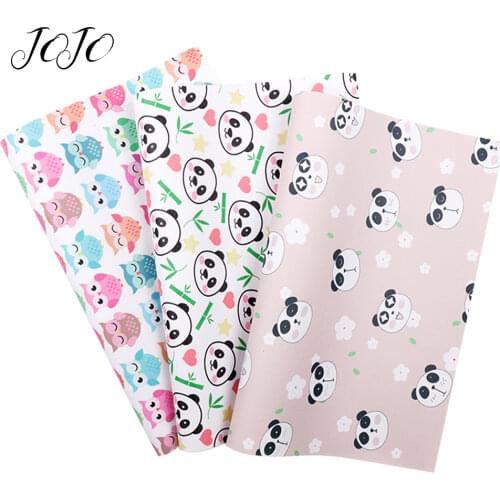 JOJO BOWS 22*30cm 1pc Faux Synthetic Leather Fabric For Needlework Owl Panda Printed Sheets DIY Hair Bow Apparel Sewing Material