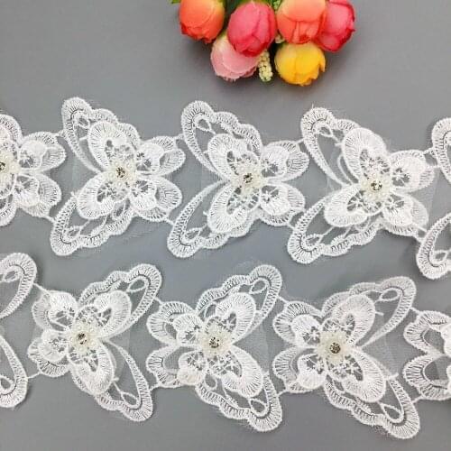 20pcs Lace Butterfly Embroidered Rhinestone Organza Handmade Butterflies Trim Applique Ribbon Fabric Wedding Dress Sewing