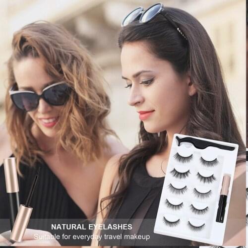 3/5 Pairs Self-adhesive Eyeliner Set Reusable Magnetic Natural Thick Long False Eyelashes Set With Tweezer Eye Makeup