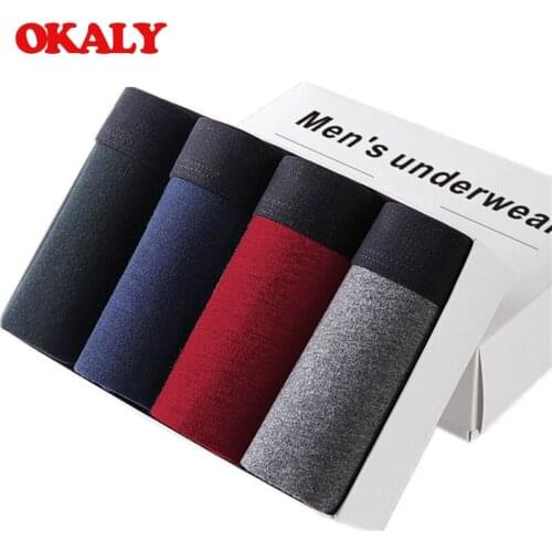 4pcs/lot OKALY Male Panties Cotton Mens Underwear Boxers Breathable Man Boxer Solid Underpants Comfortable Brand Shorts Jdren