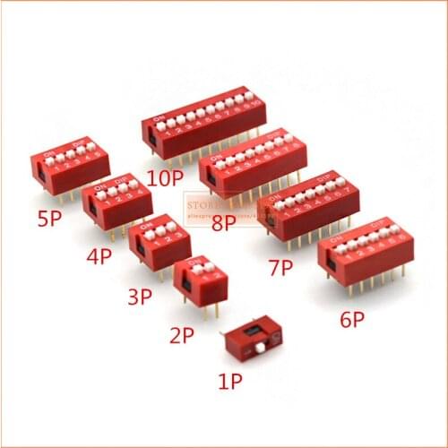 5pcs/lots red Direct dial code switch DIP switch DP-1P/2P/3P/4P/5P/6P/7P/8P/9P/10P 2.54MM DS pitch Side
