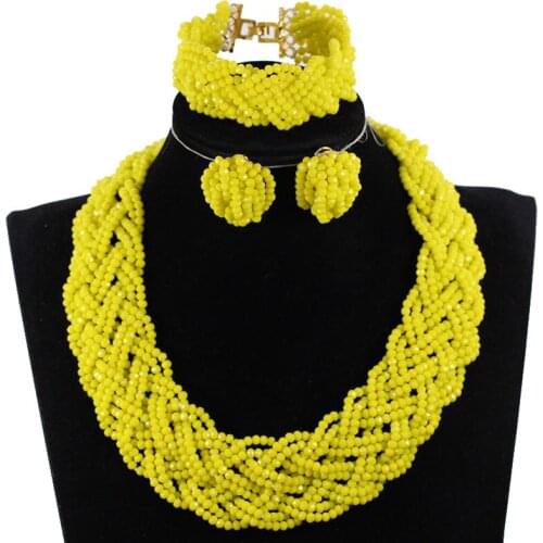 Charms Yellow Crystal Beaded Chunky African Jewelry Set Handmade Braid Costume Fashion Jewelry Set Gift WE180