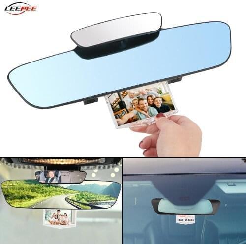 Anti Dazzle Car Rear View Mirror Blue Auxiliary Assist for Children Makeup Parking Card Photo Frame Auto Accessories Interior