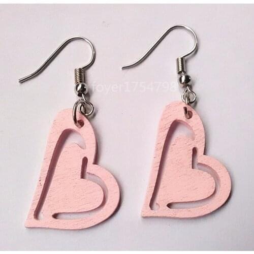 Wood Love Heart Drop Earrings Women Drop Earrings Fashion Jewelry Eardrop Personality Hollow Hoop Earrings