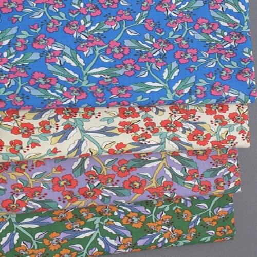 Graceful Purple Beige Green Blue Red Flower Printed 100% Cotton Poplin Fabric 50x140cm Floral Fabric Patchwork Cloth Dress Tilda