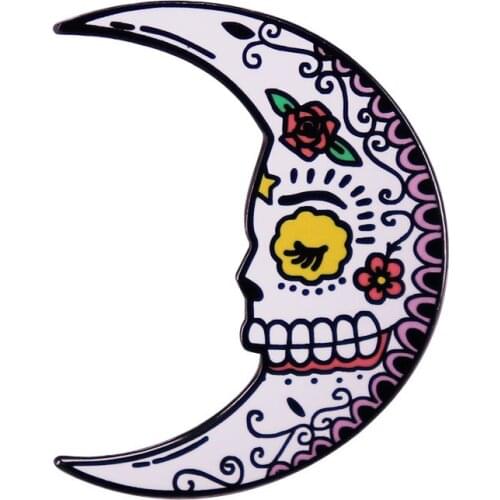 Halloween Beautiful Flowers SUGAR SKULL MOON HARD Enamel Lapel brooch