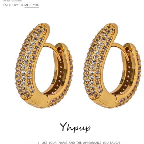 Yhpup Exquisite Round Hoop Earrings for Women Shiny Cubic Zirconia Jewelry Earrings Accessories бижутерия для женщин Gift 2021