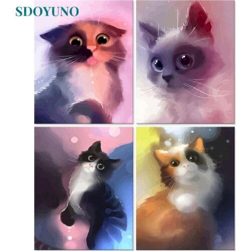 SDOYUNO DIY Oil Painting By Numbers Cute Cat 60x75cm Acrylic Pictures By Numbers Animals Frameless Number Painting On Canvas