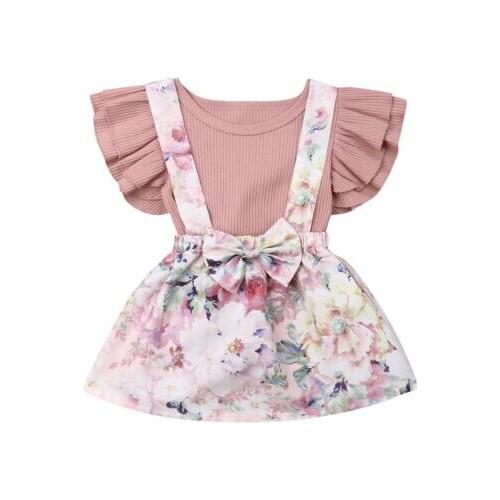 2PCS Newborn Baby Kids Girls Romper Tops+Suspender Skirt Overalls Dress