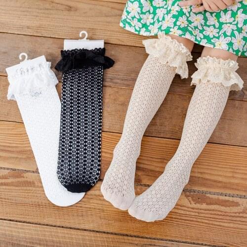 Summer New Thin Holes Mesh Childrens Lace Stockings Girls White Princess Socks Pile Of Socks 3-12Y