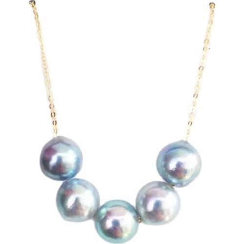 MADALENA SARARA AAA Japanese Saltwater Pearl Gray Brightness 7-7.5mm Sterling Silver Link Chain Necklace