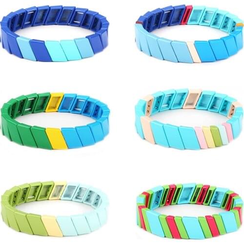 Multicolor Maya Enamel Tila Tile Bracelet Colorblock Square Stretch Boho Bracelets Femme Metal Hematitle Bead Wrap Bracelet Gift