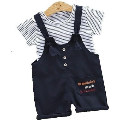 Fashion Summer Children Baby Boy Girl Clothes Stripe T-Shirt Strap Shorts 2pcs/Set Child Toddler Cotton Clothing Kids Tracksuits