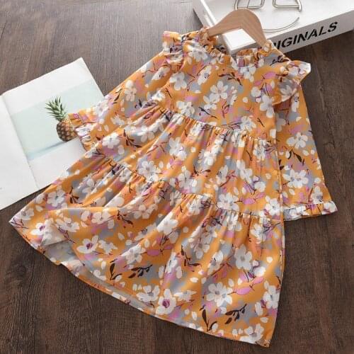 Girls Baby Flower Dressess Fashion Floral Ruffles Dresses New Trend Full Sleeve Casual Dresses Children Princess Kids Clothes