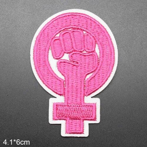 Pink Girl Power Fist Iron On Embroidered Clothes Patches For Clothing Stickers Garment Wholesale