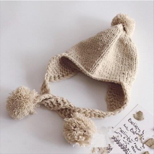 3-8 Years Baby Girls Hats Handmade Kids Winter Hats Wrap Scarf Caps Cute Autumn Children Wool Knitted Hats free shipping