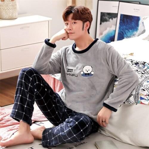 Pajamas for men sleepwear mens flannel cartoon winter sleep suit pajama set male mens pyjamas warm for sleeping nightwear XXXL