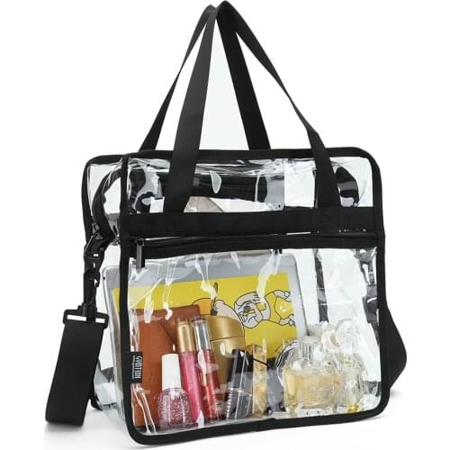 Clear Tote Bag with Zipper Pockets and Detachable Shoulder Strap