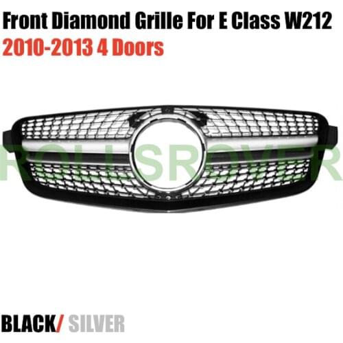 ROLLSROVER Front Bumper Diamond Grille Grill For E Class W212 4 Doors 2010-2013 Black Silver